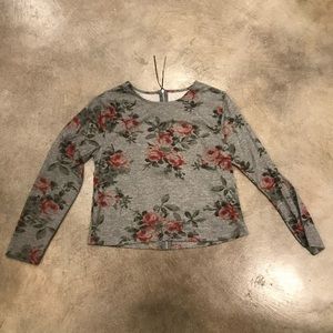 Adorable grey floral full back zip terry top